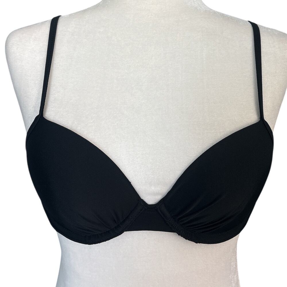Aerie Women's Push Up Underwire Bikini Top Solid Black Size 32C Swimming Ruched